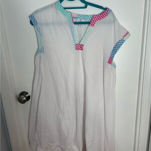 White Sleeveless Coverup with Colorful Trim